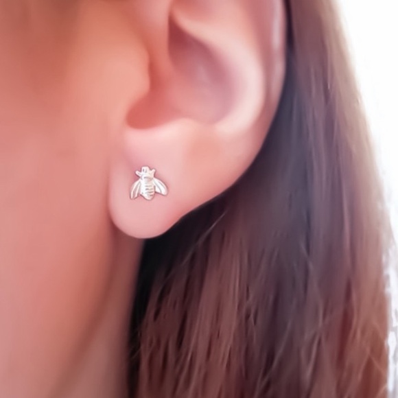 Tiny Honeybee Stud Earrings in 925 Sterling Silver, Gold, or Rose Gold Filled - Picture 5 of 15